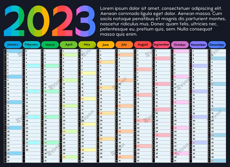 calendar 2023 daily event planner with bright multicolored design text space vector color illustration / برنامه ریز رویداد روزانه تقویم 2023