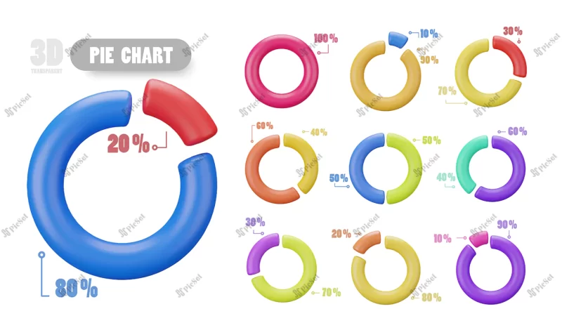 colorful 3d object pie chart showing percentage split business information presentation / اینفوگرافیک نمودار دایره ای سه بعدی رنگارنگ نمودار درصد تقسیم دایره ای