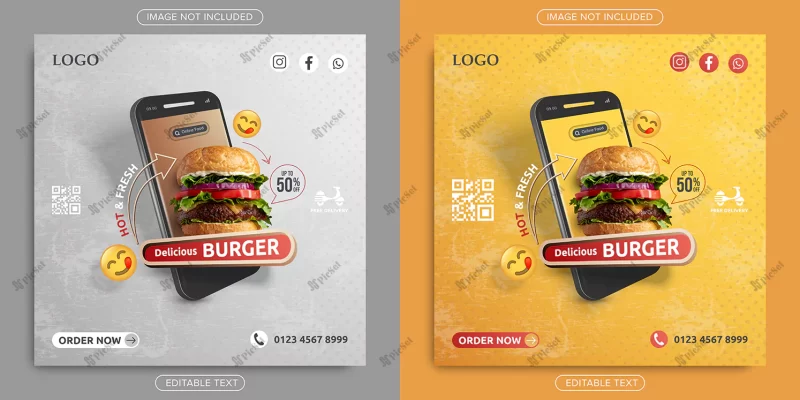 delicious burger online order promotion template / قالب تبلیغاتی سفارش آنلاین برگر خوشمزه پست اینستاگرام