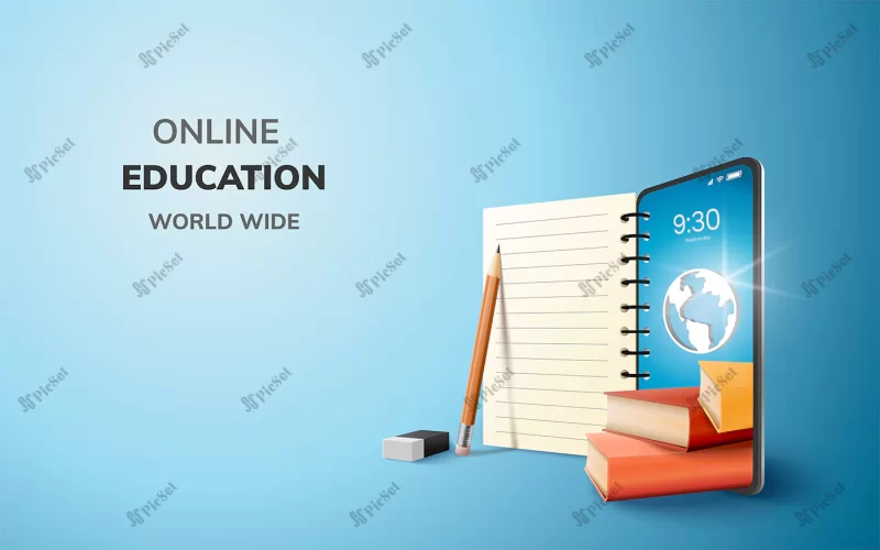 digital online education application learning world wide phone / آموزش آنلاین دیجیتال با موبایل در سراسر جهان با کتاب قلم دفتر