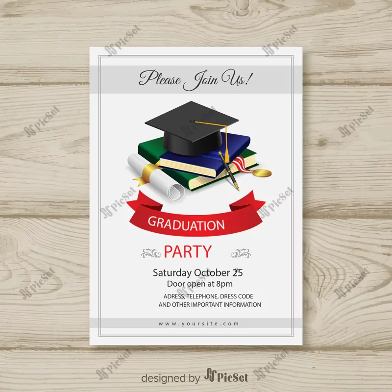 elegant graduation invitation with realistic design / دعوت نامه فارغ التحصیلی زیبا