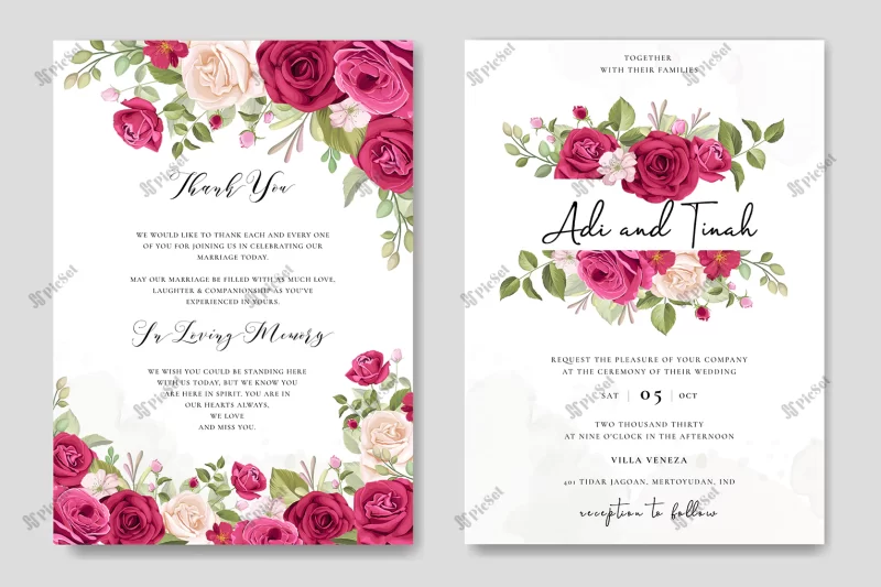 elegant wedding card design with beautiful roses wreath template / طرح زیبای کارت عروسی با قالب گل رز زیبا