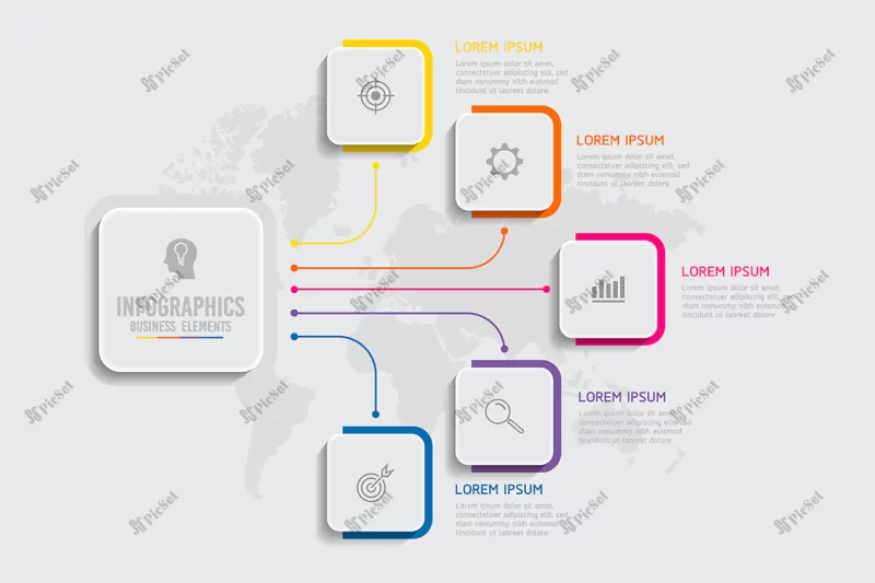 elements infographics presentation chart steps processes options number workflow template design 5 steps / نمودار مربعی اینفوگرافیک