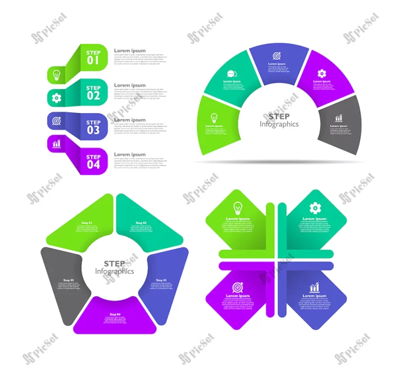 flat design infographic business elements / عناصر تجاری اینفوگرافیک نیم دایره پنج ضلعی فلش مستطیل