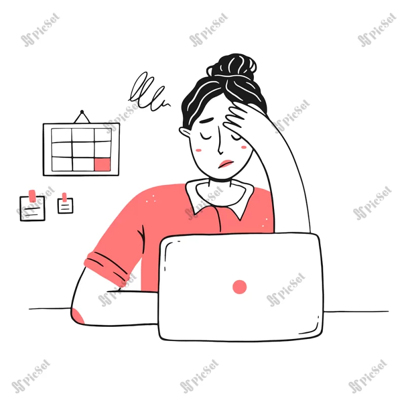 frustration work professional burnout syndrome tired exhausted girl holds her head / سرخوردگی کار سندرم افسردگی شغلی دختر خسته از کار با لپ تاپ