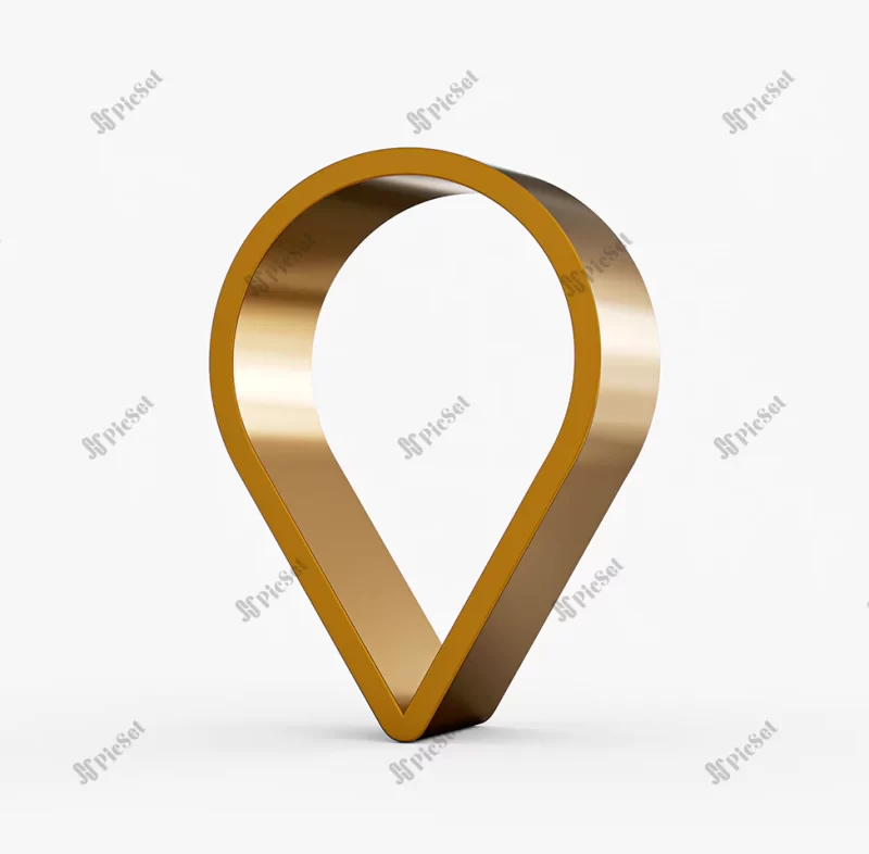 gold pointer icon location symbol gps travel navigation place position concept 3d illustration / نماد موقعیت مکانی پین طلایی نقشه نشانگر مفهوم موقعیت مکانی لوکیشن سه بعدی