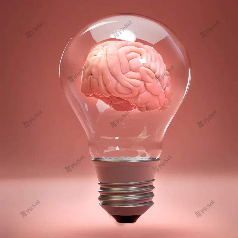 human brain inside incandescent light bulb concept inspiration creativity idea education innovation energy 3d rendering / مغز انسان در داخل لامپ رشته ای مفهوم الهام خلاقیت ایده آموزش نوآوری انرژی سه بعدی