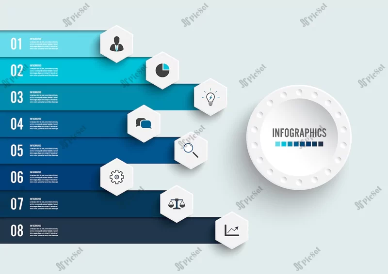 infographic with eight steps marketing icons / اینفوگرافیک با آیکون های بازاریابی هشت مرحله ای