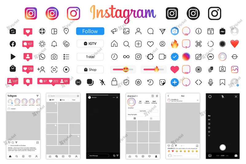 instagram social network app interface icons smartphone frame screen template / قالب صفحه نمایش اینستاگرام آیکون رابط برنامه شبکه اجتماعی اینستاگرام