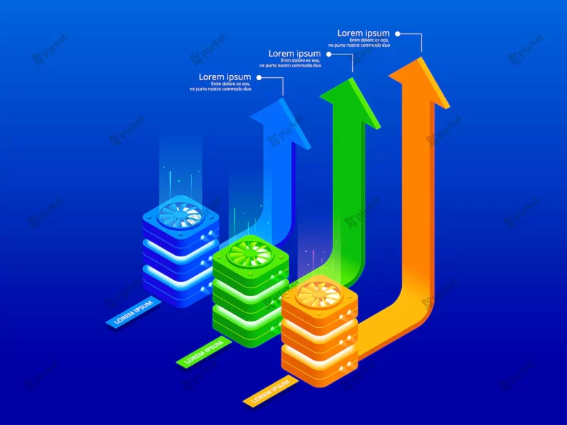 isometric infographic elements vector illustration diagrams business infographic / نمودار اینفوگرافیک فلش رو به بالا مفهوم پیشرفت تجاری