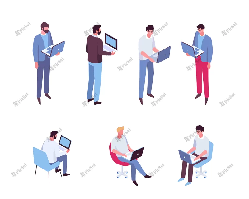 isometric man with laptop programmer business man / مرد برنامه نویس ایزومتریک با لپ تاپ فریلنسر