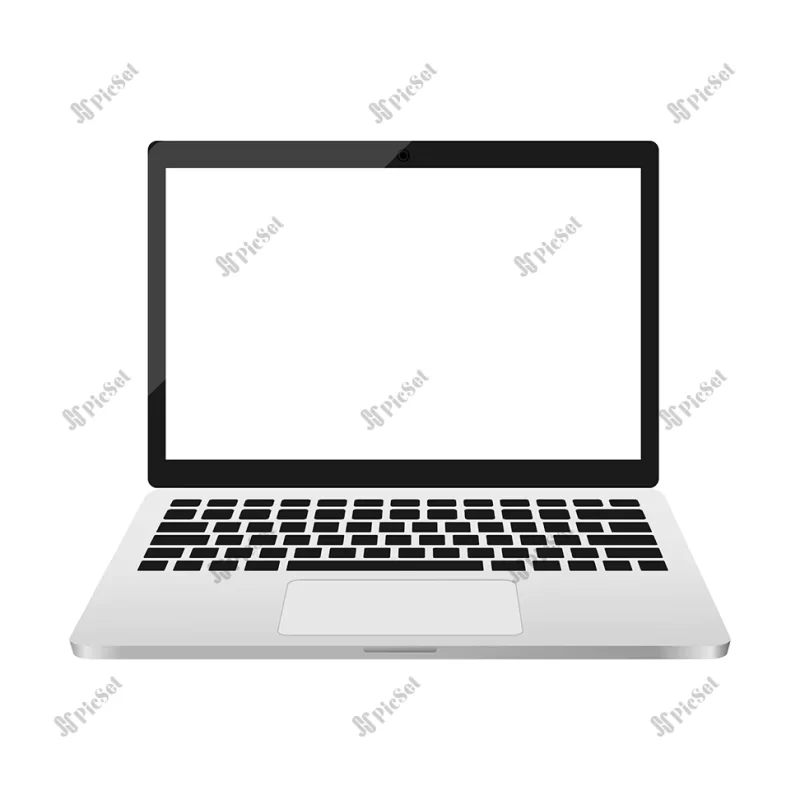 laptop with empty white screen portable 3d realistic open computer device / لپ‌ تاپ با صفحه‌ نمایش سفید خالی سه‌ بعدی