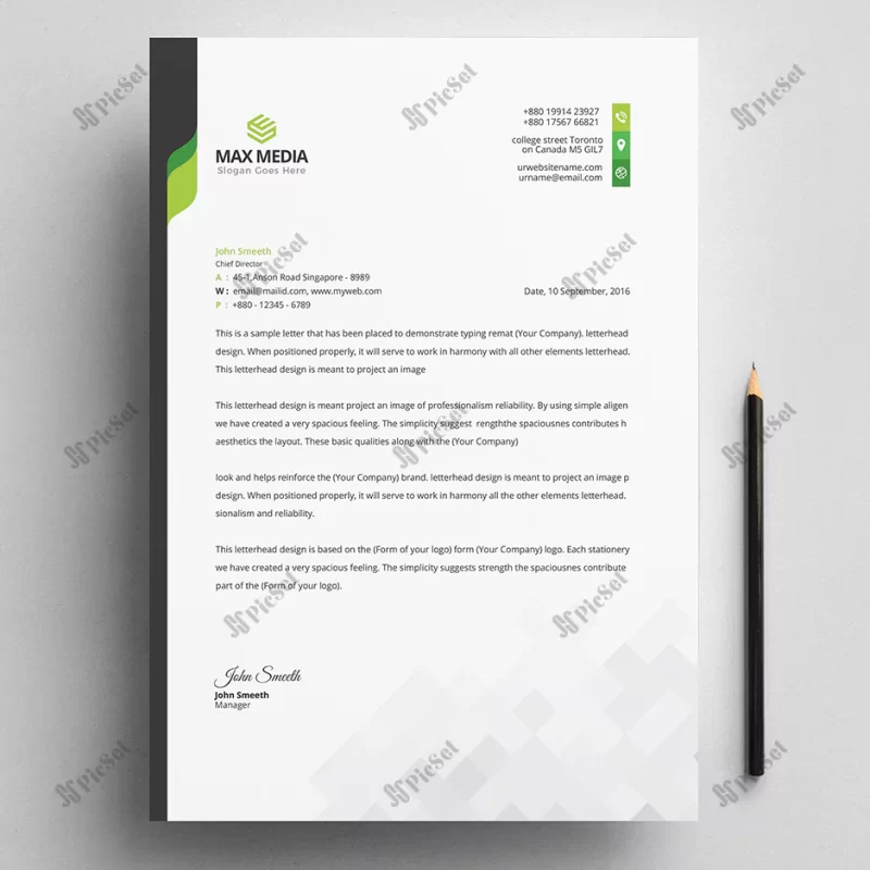modern company letterhead with green elements / قالب سربرگ مدرن شرکتی