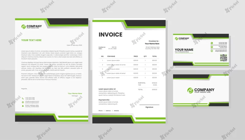 modern set green stationery business pack / قالب سربرگ سبز مدرن