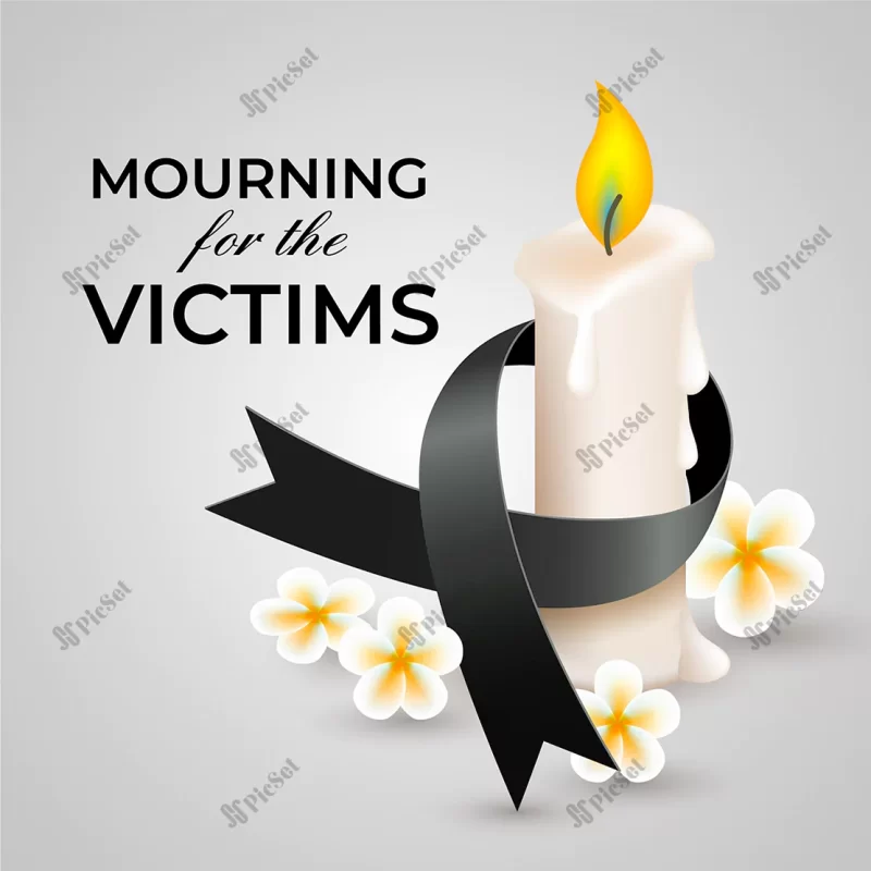 mourning ribbon with candle / نوار مشکی عزاداری با شمع و گل متن پیام همدردی