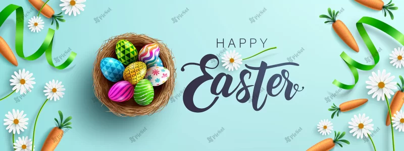 nowruz easter poster banner template with fower carrots easter eggs nest / بنر عید نوروز با هویج گل تخم مرغ