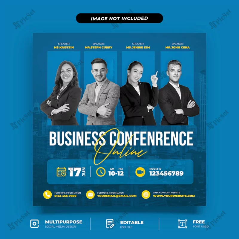 online business conference social media template / قالب رسانه های اجتماعی کنفرانس کسب و کار وبینار آنلاین پوستر کنفرانس آموزشی