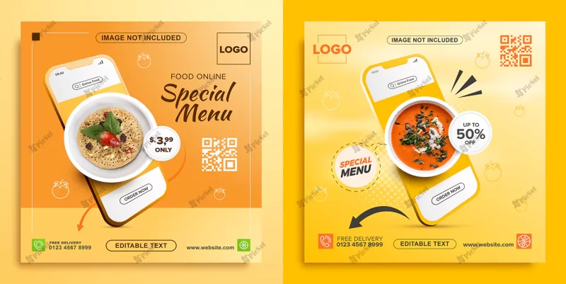 online food promotion with mobile square banner template / پست اینستاگرام تبلیغ آنلاین غذا با قالب بنر مربعی موبایل