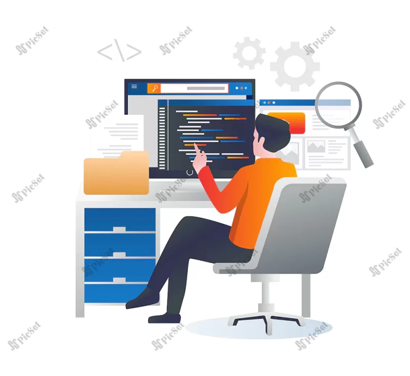 programmer is working computer / برنامه نویس در حال کار با کامپیوتر فریلنسر