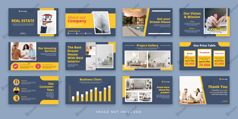 real estate presentation slide template design set / مجموعه طراحی قالب اسلاید پاورپوینت ارائه املاک و مستغلات