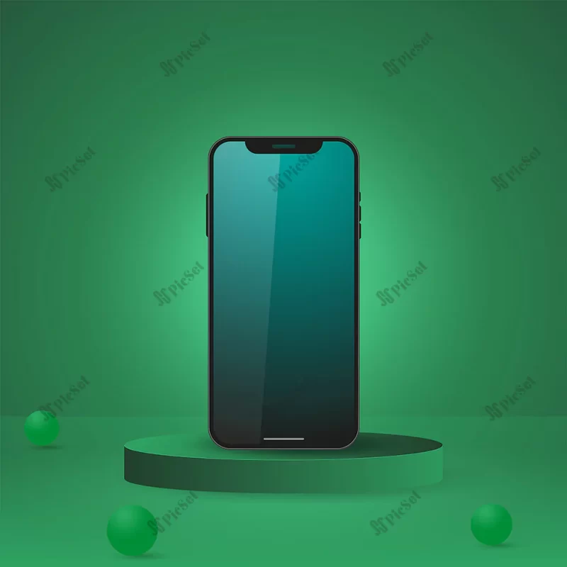 realistic 3d stylized smartphone vector mockup with screen podium / موکاپ موبایل سه بعدی روی سکوی صفحه نمایش