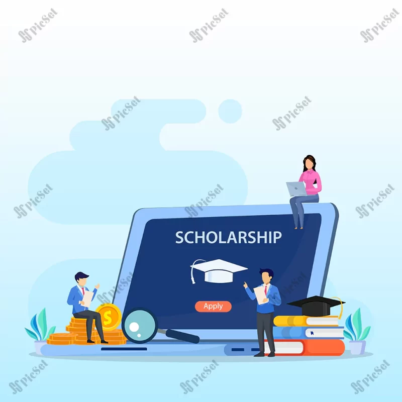 scholarship vector concept student laptop applying scholarship / مفهوم بورسیه دانشجویی با استفاده از بورس تحصیلی آموزش در لپ تاپ