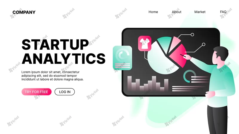 startup analytics company website landing page mockup / موکاپ لندینگ پیچ صفحه فرود وب سایت شرکت تحلیل راه اندازی با نمودار