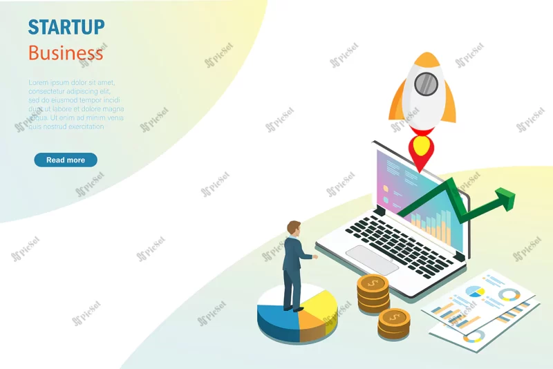 startup business launching rocket from computer screen with growth graph money / راه اندازی کسب و کار پرتاب موشک از صفحه لپ تاپ با نمودار رشد پول سکه