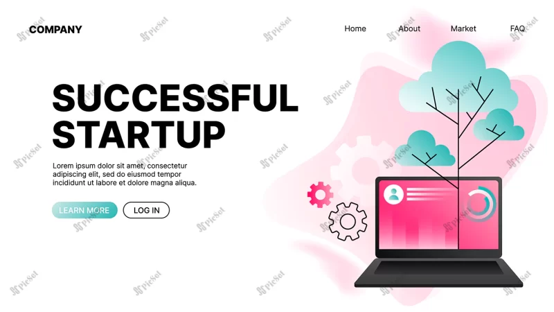 successful startup horizontal banner website landing page template / صفحه فرود لندینگ پیج وب سایت بنر افقی راه اندازی موفق کسب و کار رشد و موفقیت