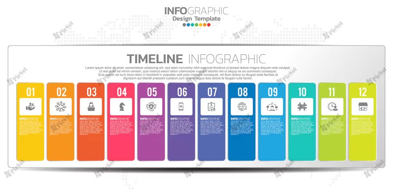 timeline infographic presentation 1 year 12 months used business concept with 12 options steps processes / جدول اینفوگرافیک دوازده ماه فرآیندهای مرحله ای