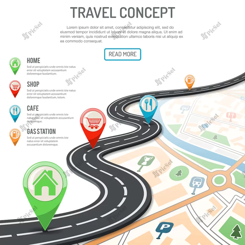 travel navigation concept / اینفوگرافیک سفر جاده لوکیشن