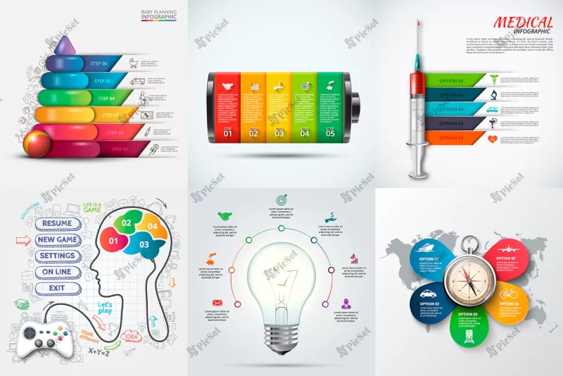 vector infographic elements / عناصر اینفوگرافیک نمودارهای مختلف مدرن اینفوگرافیک