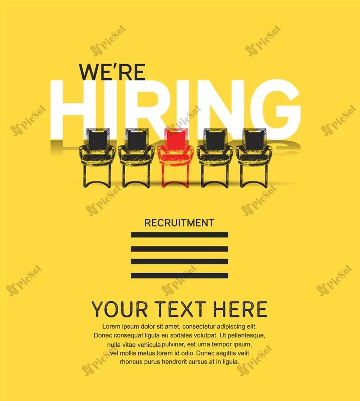 we are hiring concept poster with chairs illustration / ما در حال استخدام هستیم پوستر مفهومی با تصویر صندلی