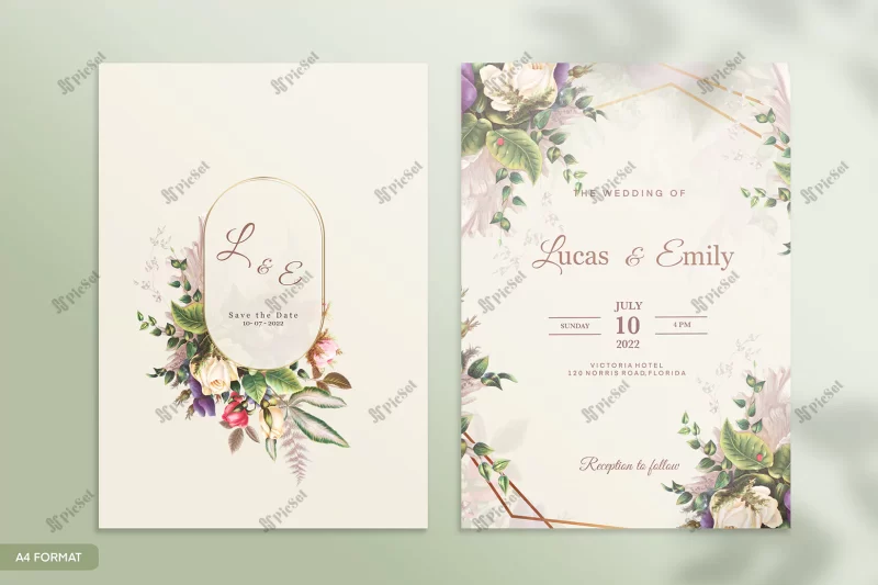wedding invitation template with foliage / قالب کارت دعوت عروسی با گل های رنگی