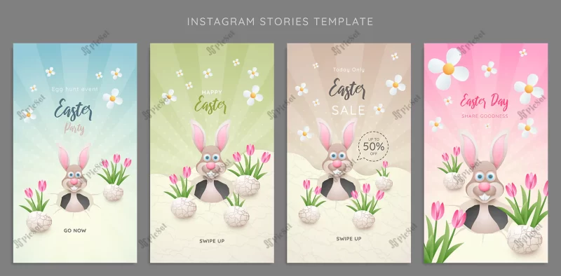 easter instagram stories template collection with cute bunny / مجموعه قالب استوری های اینستاگرام عید با خرگوش