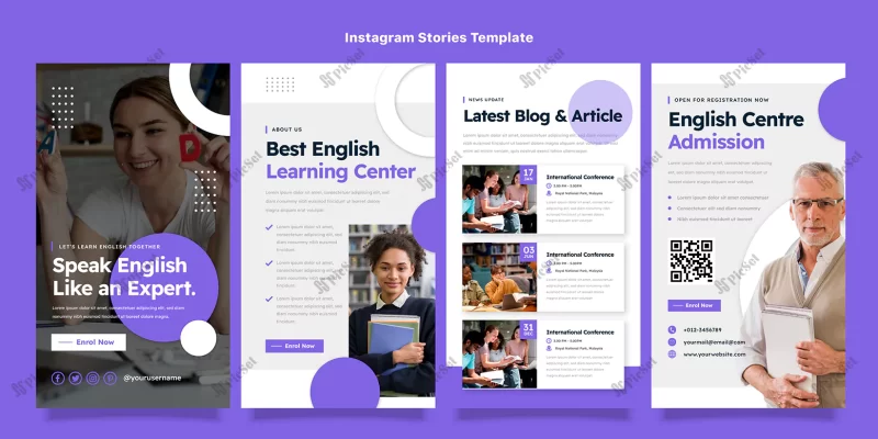 flat instagram stories collection english learning lessons / مجموعه استوری اینستاگرام یادگیری زبان انگلیسی