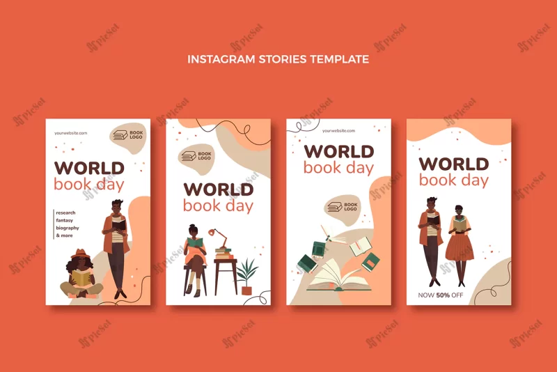 flat world book day instagram stories collection / مجموعه استوری اینستاگرام روز جهانی کتاب