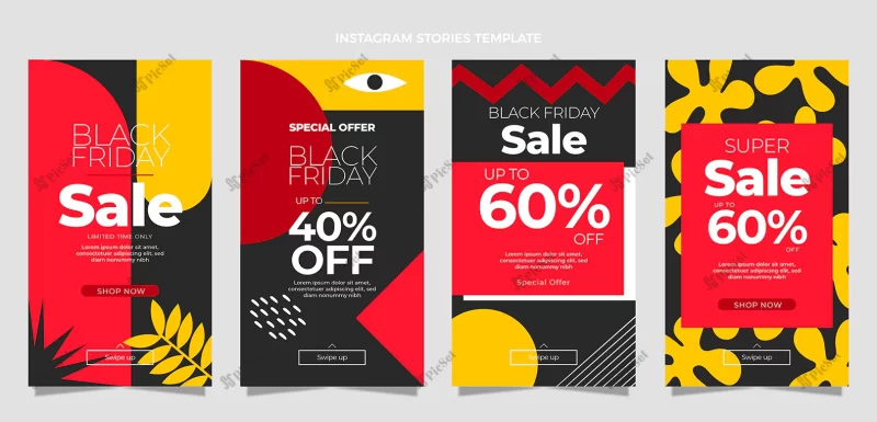 hand drawn flat black friday instagram stories collection / مجموعه استوری های اینستاگرام جمعه سیاه با درصد تخفیف