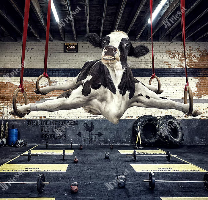 Cow, black, creative, animal, gym, fantasy, funny, commercial / گاو، سیاه، خلاق، حیوان، ورزشگاه، فانتزی، خنده دار، تجاری