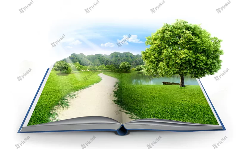 ecology concepts green book, environment, green grass, mountains, take care of nature, eco concepts with a book / کتاب مفاهیم بوم شناسی کتاب سبز، محیط زیست، چمن سبز، کوهستان، مراقبت از طبیعت، مفاهیم زیست محیطی با کتاب