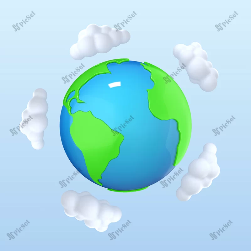 3d cartoon planet earth with clouds environmental problems environmental protection concept vector 3d illustration / سه بعدی کره زمین با ابرها مشکلات محیطی حفاظت از محیط زیست