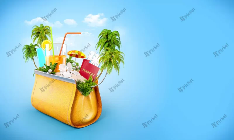 Happy Summer, cloud, holiday, creative, fantasy, handbag, drink, funny, island, palm tree / تابستان مبارک، ابر، تعطیلات، خلاقانه، فانتزی، کیف دستی، نوشیدنی، خنده دار، جزیره، درخت نخل