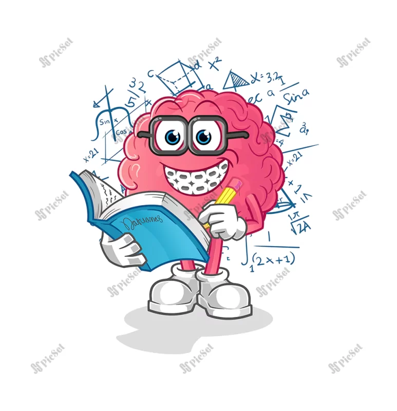 brain geek cartoon cartoon mascot vector / طلسم مغز با کتاب