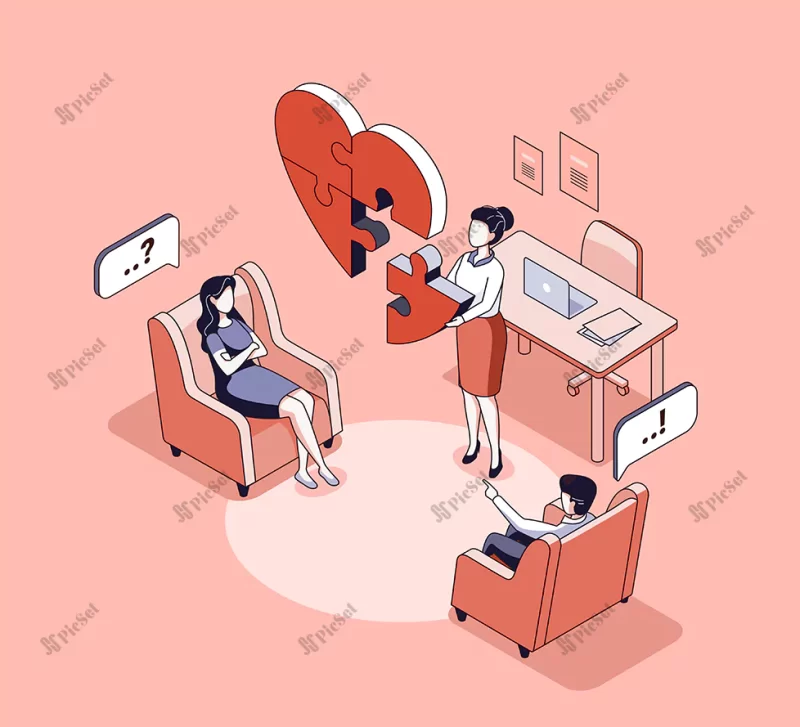 couple therapy concept isometric vector illustration marriage counseling / مفهوم زوج درمانی ایزومتریک مشاوره ازدواج