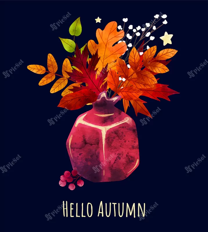 cozy autumn evening card design hand drawn art / هنر طراحی شده پوستر برای کارت شب یلدا پاییز و انار 