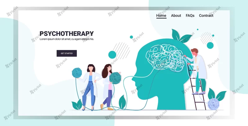 doctors team solving psychological problems tangled head psychotherapy counseling concept horizontal full length copy space vector illustration / تیم پزشکان حل مشکلات روانشناختی مفهوم مشاوره روان درمانی ذهن