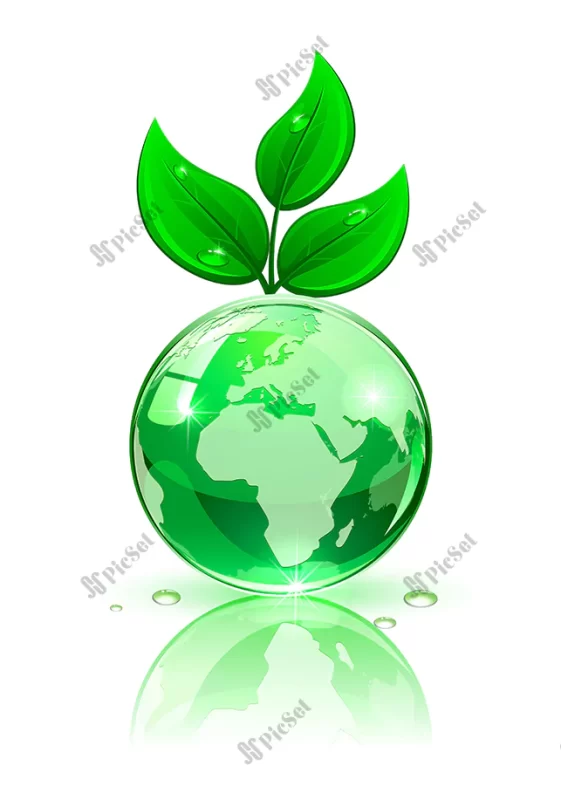 earth with green leaves / کره زمین با برگ های سبز و قطره های آب