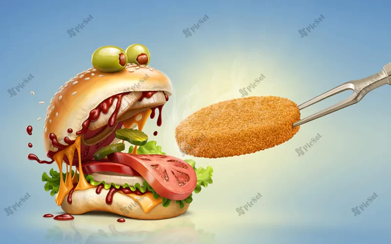 hamburger fast food, art, creative, cutlet / فست فود همبرگر، هنر، خلاقانه، کتلت