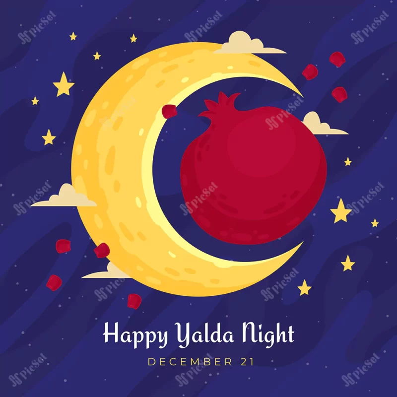 hand drawn happy yalda background with moon / پس زمینه یلدای مبارک با ماه کشیده شده