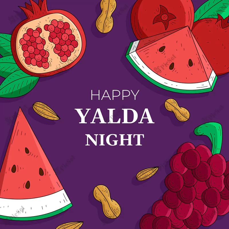 hand drawn yalda background with fruits / پس زمینه یلدا با دست کشیده شده با میوه ها 